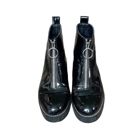 Zara Shoes - Zara Patent Leather Y2K Combat Boots Size 40 9.5 US Zip Grunge Goth Rock Black